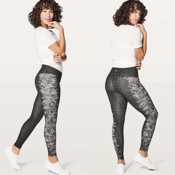 Lululemon Ice Gray Black Overlace Wunder Under High Rise 28" Tights Leggings - Picture 12 of 12